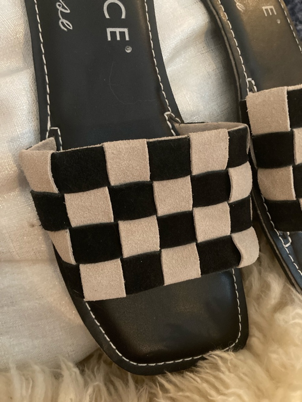 l*space Black & Beige Checkerboard Slide Mules - Picture 2 of 5